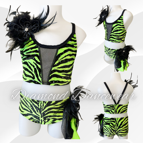 Girls Size 6 - Neon Green and Black Two Piece Jazz Costume - In Stock