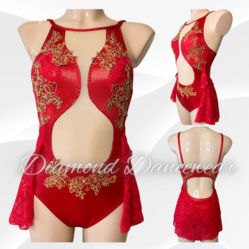 Adult Size 8 - Red and Gold Lyrical Dance Costume - In Stock