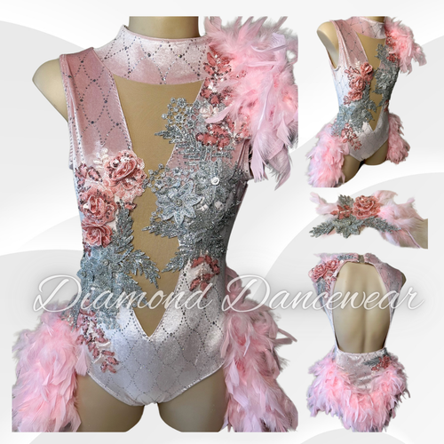 Girls Size 12 - Pale Pink and Silver Broadway Jazz Dance Costume - In Stock