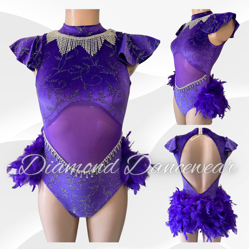 Adult Size 8 -  Purple and Silver Glitter Velvet Jazz Dance Costume - In Stock