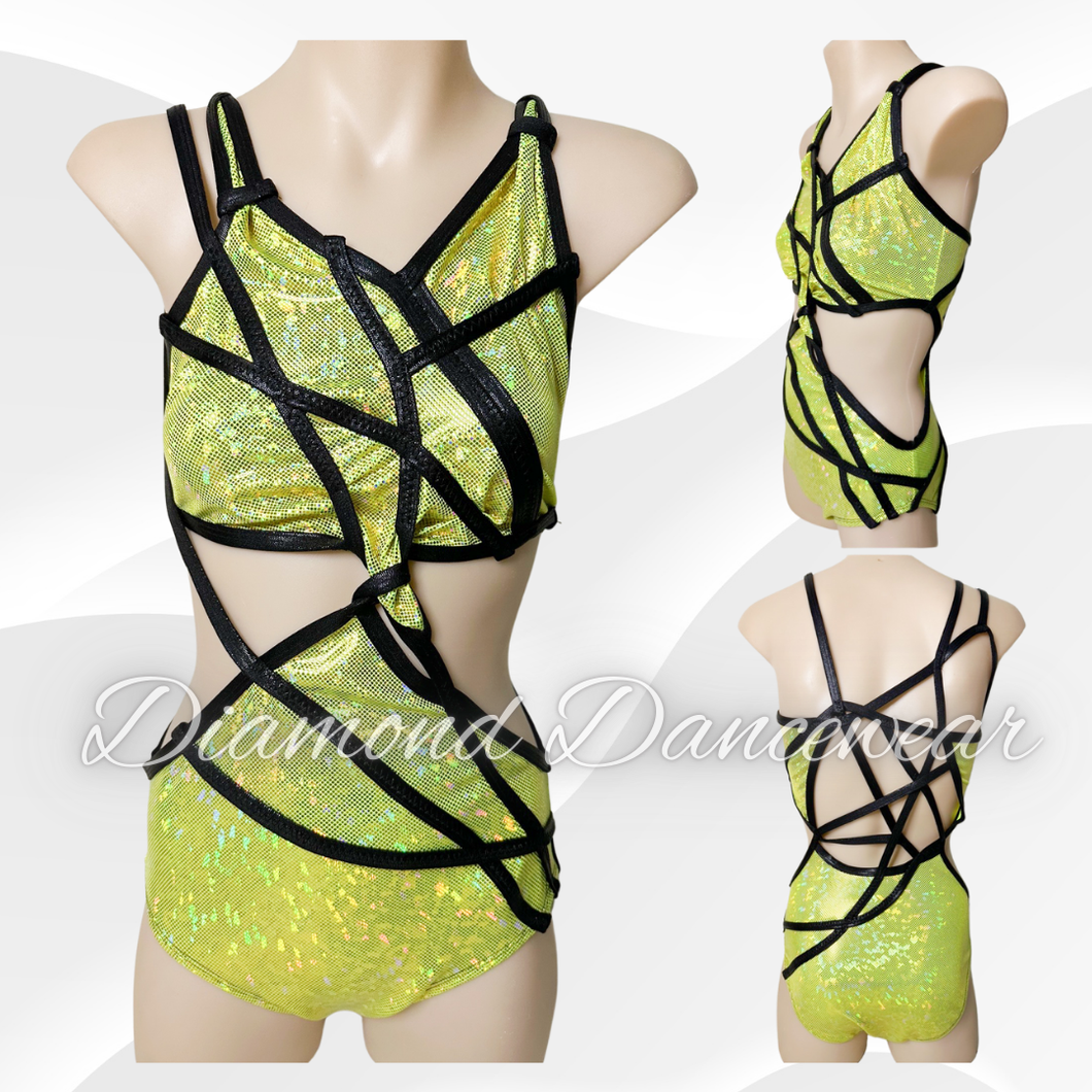 Girls Size 12 -  Black and Neon Yellow Contemporary or Jazz Leotard - In Stock