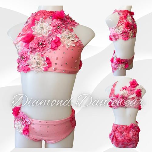 Girls Size 8 - Beautiful Pink Two Piece Lyrical Dance Costume - In Stock