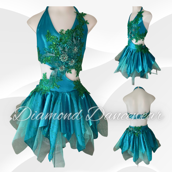 Girls Size 10 -  Beautiful Jade and Emerald Green Dance Costume - In Stock