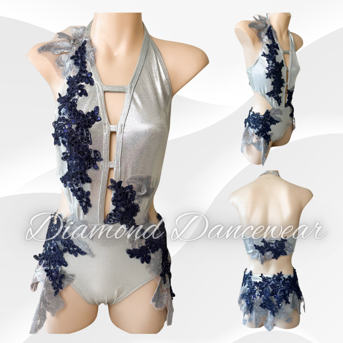 Girls Size 12 - Silver and Navy Blue Lyrical Dance Costume  - In Stock