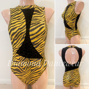 Adult Size 8 -  Yellow and Black Foil Animal Print Lycra Leotard - In Stock