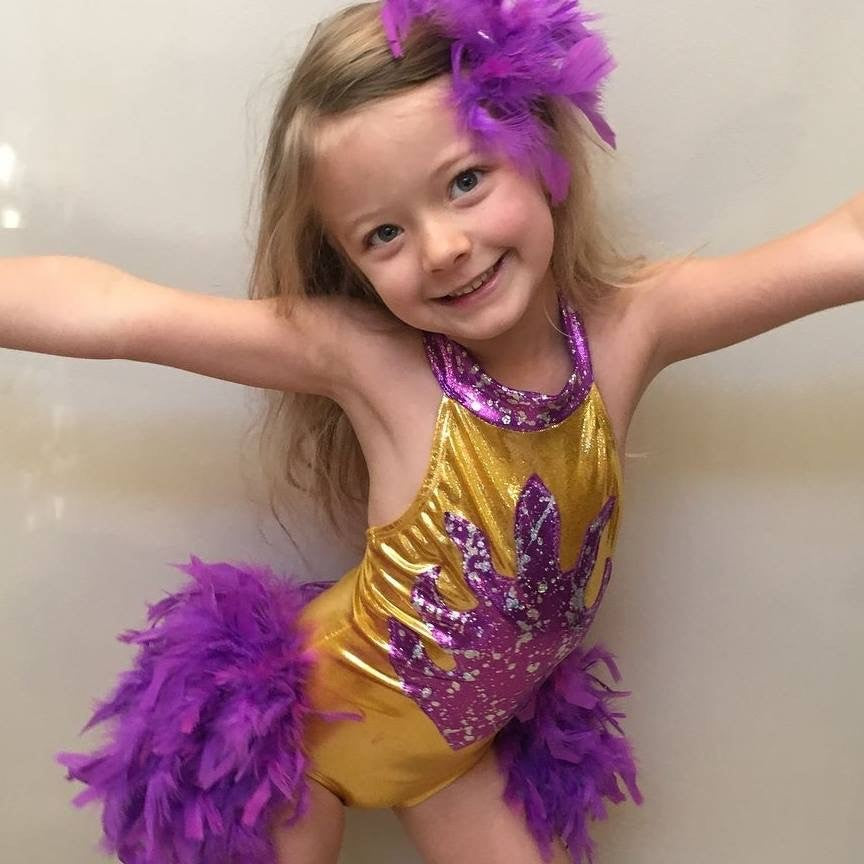 Girls Size 6 - Yellow and Purple Flame Leotard - In Stock
