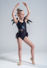 Load image into Gallery viewer, Black Contemporary Dance Costume with Feathers and Crystals