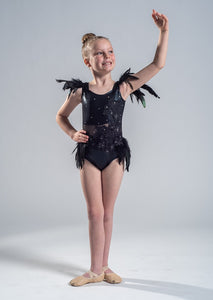 Black Contemporary Dance Costume with Feathers and Crystals