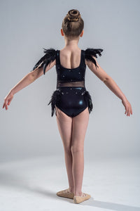 Black Contemporary Dance Costume with Feathers and Crystals