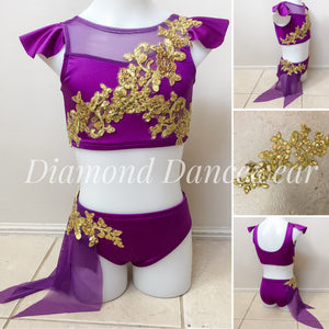 Girls Size 8 - Berry and Gold Two Piece Dance Costume - In Stock
