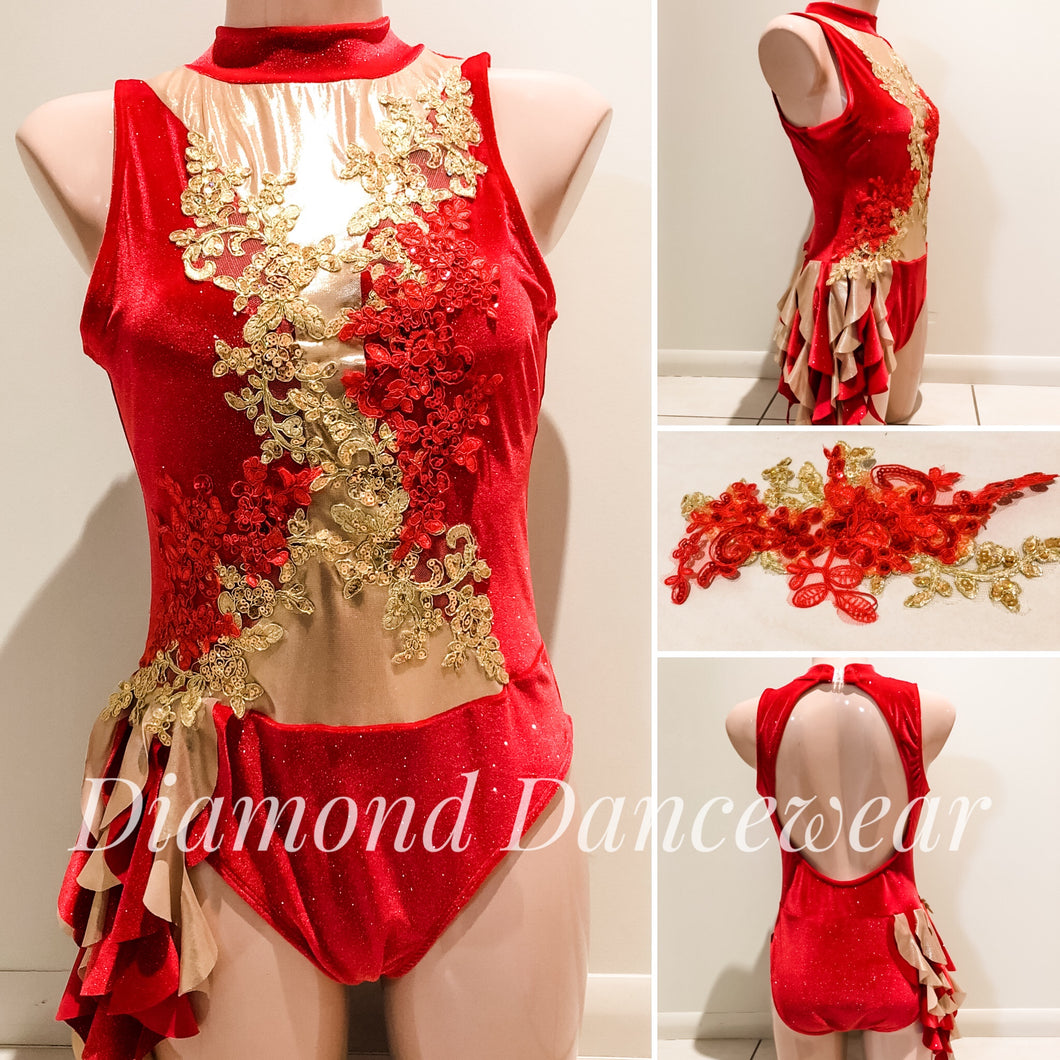 Adults 12 -  Red and Gold Lyrical Dance Costume - In Stock