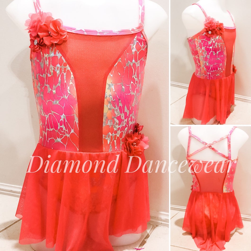 Girls Size 10 - Neon Coral and Pink Dance Costume - In Stock