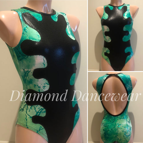 Adult Size 8 -  Black and Green Foil Lycra Leotard - In Stock