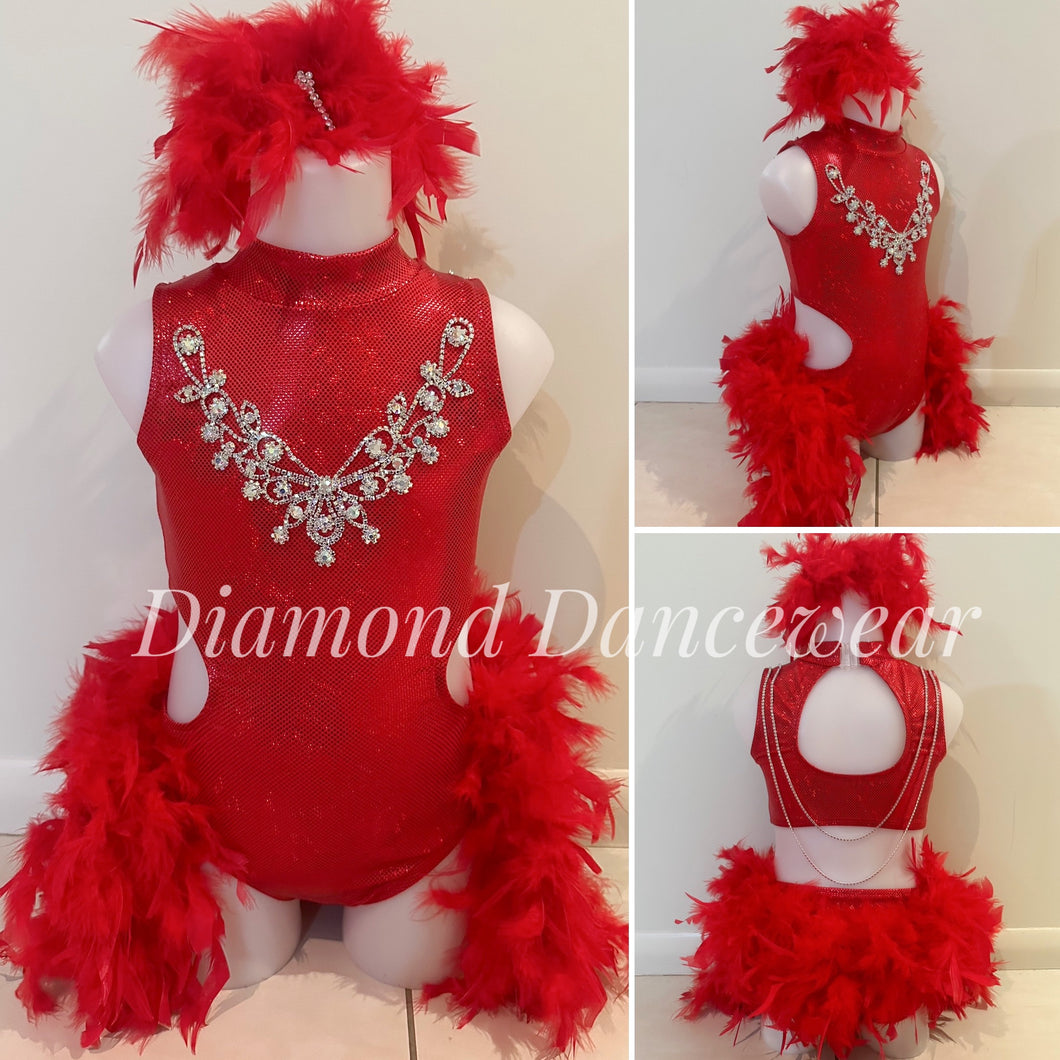 Girls size 6 -  Red and Silver Broadway Jazz Costume - In Stock