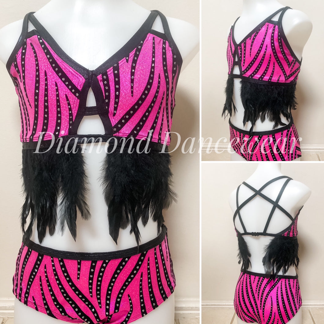 Girls Size 10 - Hot Pink and Black Dance Costume - Girls 10 In Stock