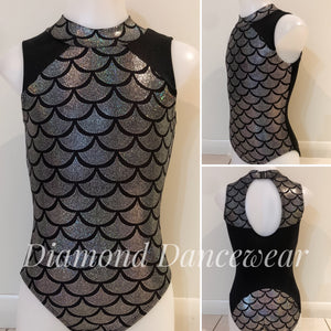 Girls Size 8 - Black and Silver Foil Scales Print Dance Leotard - In Stock