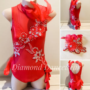 Girls Size 12 -  Red and Silver Jazz Dance Costume - In Stock