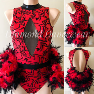 Adult Size 8 - Red and Black Feather Broadway Jazz Costume - In Stock
