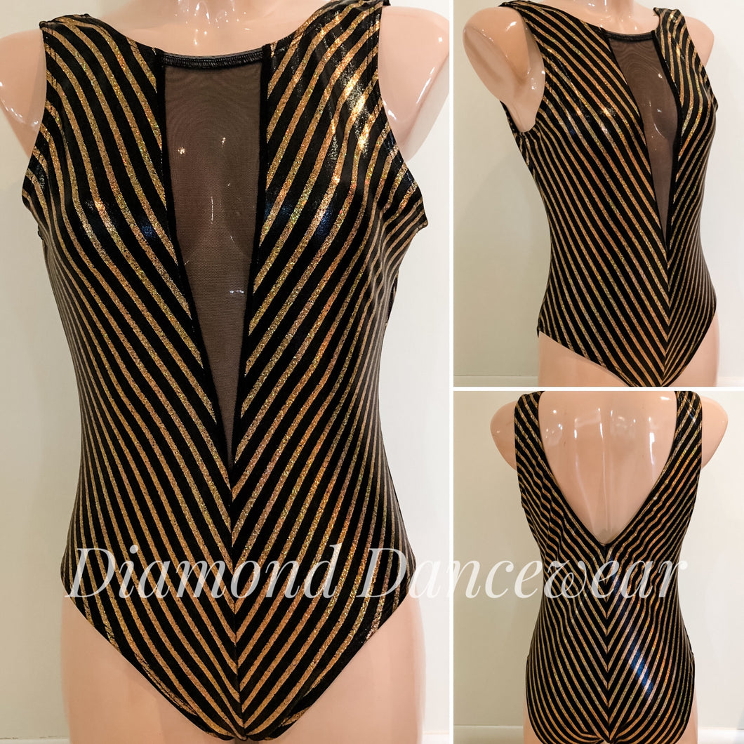 Adults 12 -  Black and Gold Pinstripe Leotard - In Stock