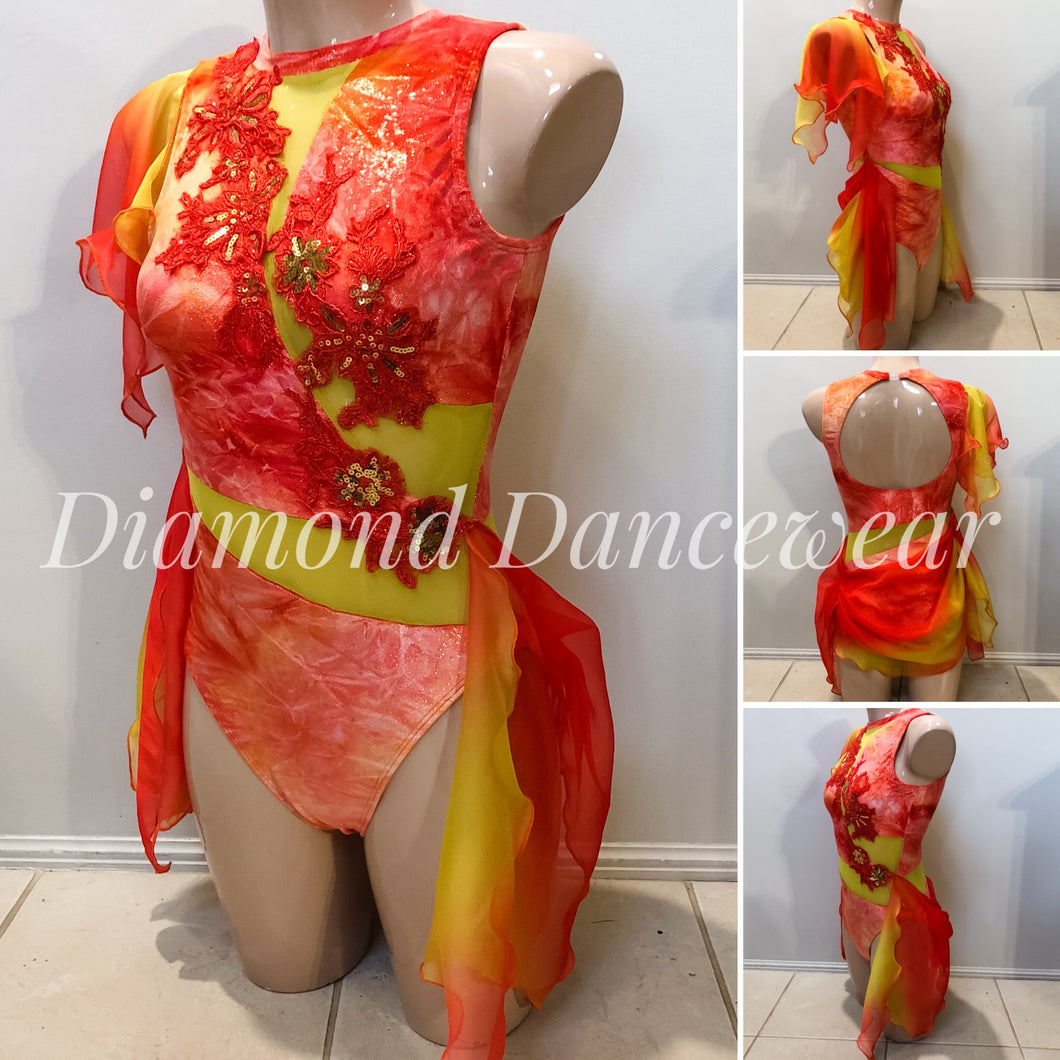 Adults Size 10 -  Yellow, Orange and Red Lyrical Costume - In Stock