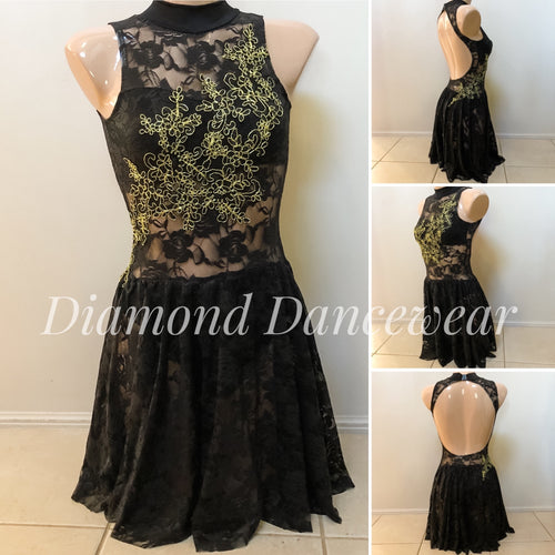 Adult Size 8 - Gold and Black Lace Dance Costume - In Stock