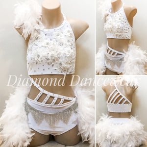 Girls Size 12 - White Velvet Lyrical With Feathers - In Stock