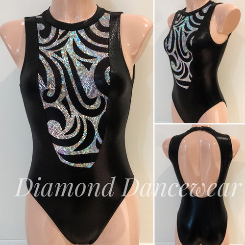 Adult Size 8 -  Black and Silver Foil Lycra Leotard - In Stock