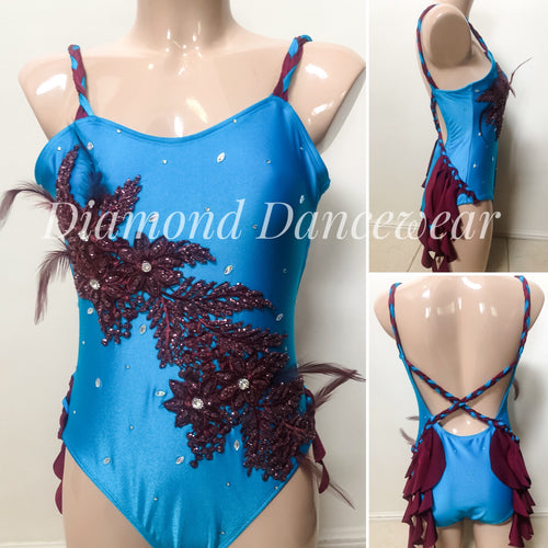 Adults Size 10 - Aqua and Burgandy Lyrical Dance Costume - In Stock