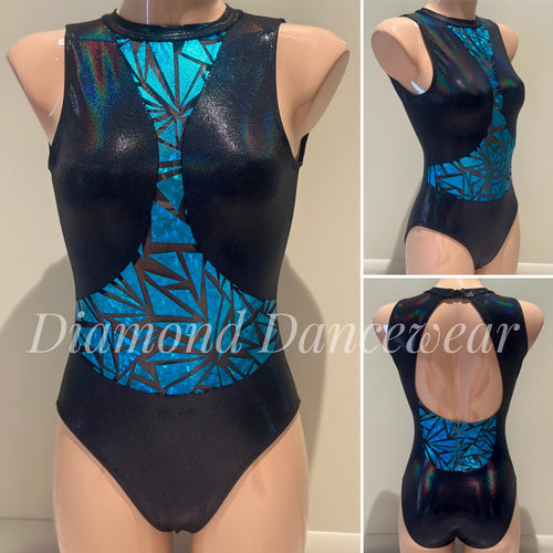 Adult Size 8 -  Black and Blue Lycra Leotard - In Stock