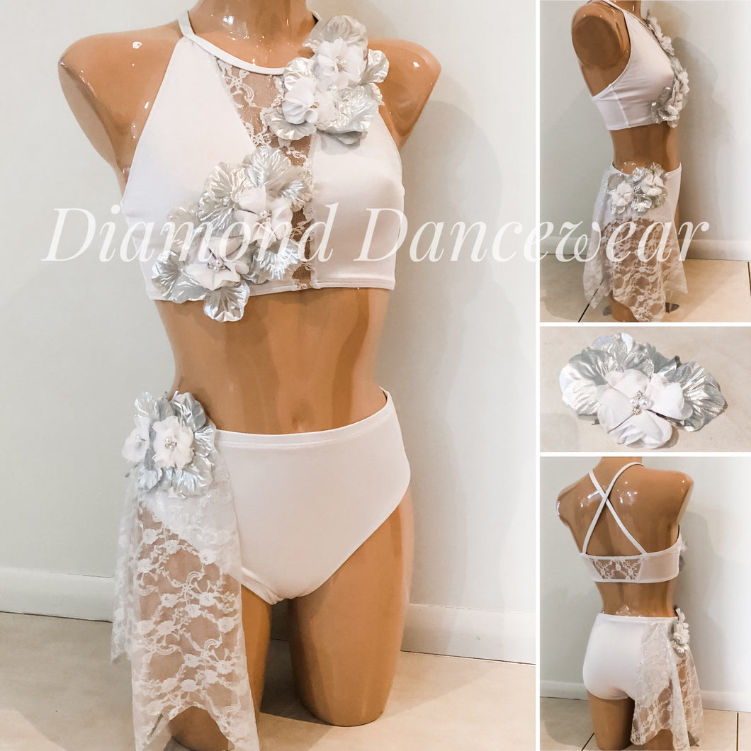 Adult Size 8 - White and Silver Lyrical Dance Costume - In Stock
