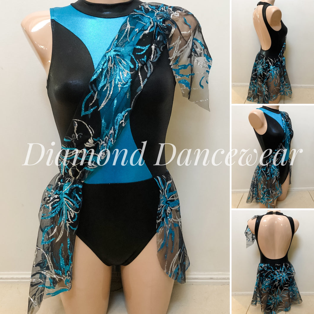 Adult Size 8 - Black, Turquoise and Silver Dance Costume - In Stock