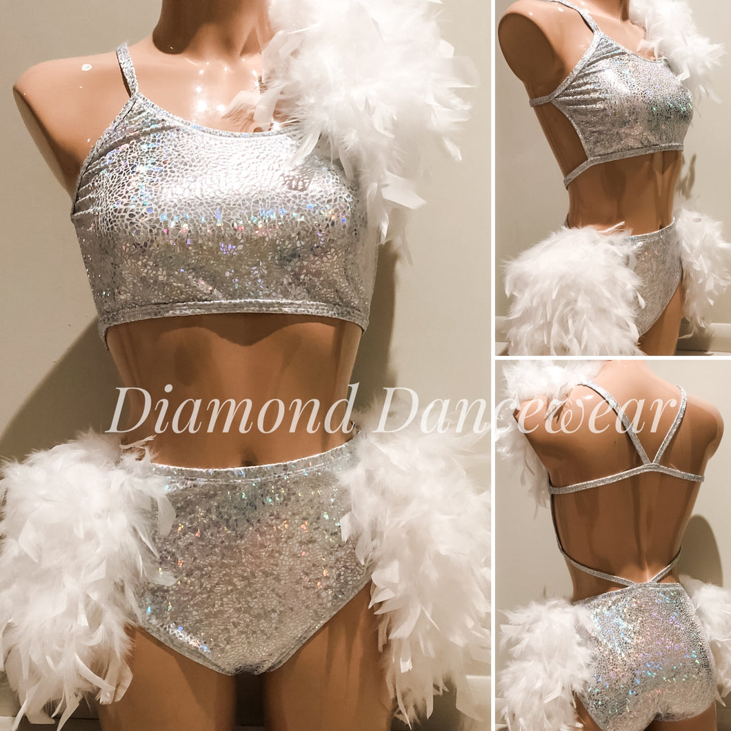 Adult Size 8 - White and Silver Broadway Jazz Costume - In Stock