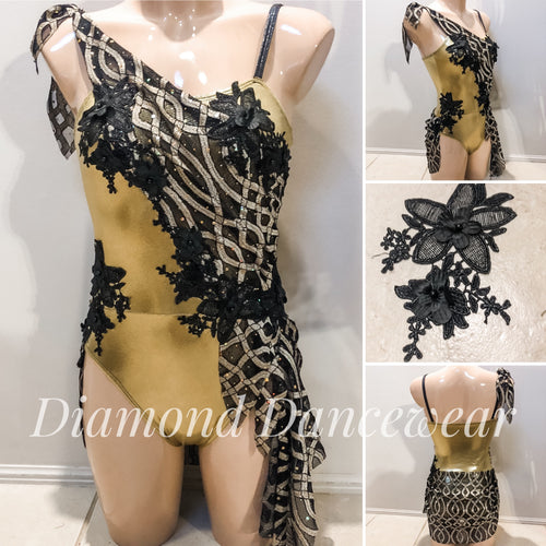 Adult Size 8 - Black and Gold Lyrical Dance Costume - In Stock
