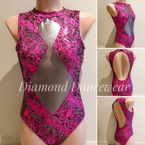Adults Size 10 - Pink, Black and Silver Dance Leotard - In Stock