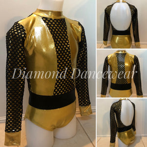 Girls Size 10 -  Black and Gold Long Sleeve Leotard - In Stock