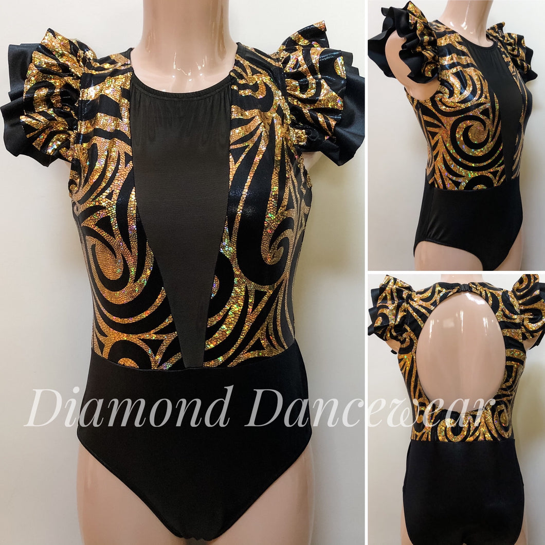 Adults 12 -  Black and Gold Contemporary Dance Costume - In Stock