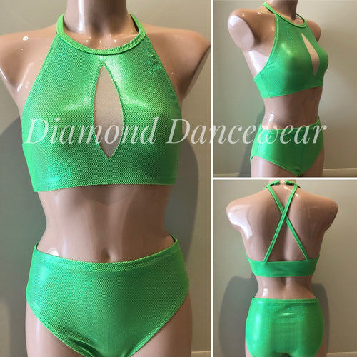 Adult Size 8 - Neon Green Two Piece Jazz Costume - In Stock
