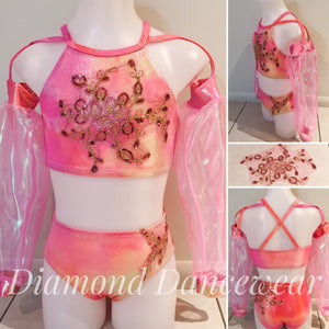 Girls Size 8 - Pink and Gold Two Piece Dance Costume - In Stock