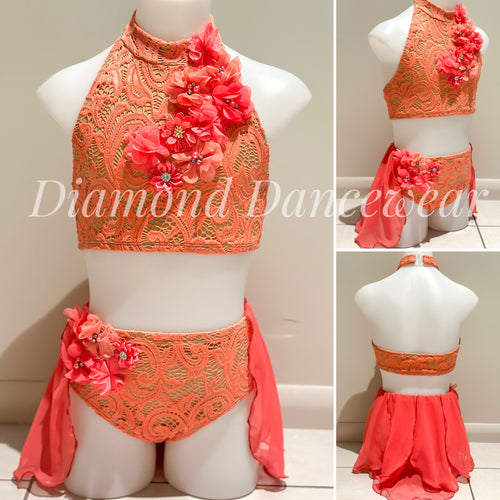 Girls Size 10 - Coral Two Piece Lyrical Dance Costume - In Stock
