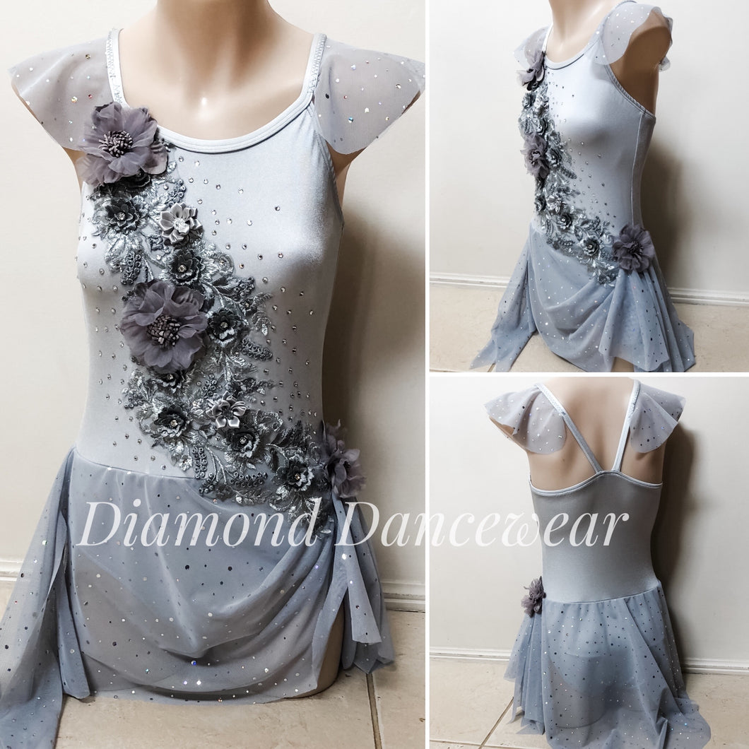 Girls Size 12 - Pale Grey and Silver Lyrical Dance Costume - In Stock