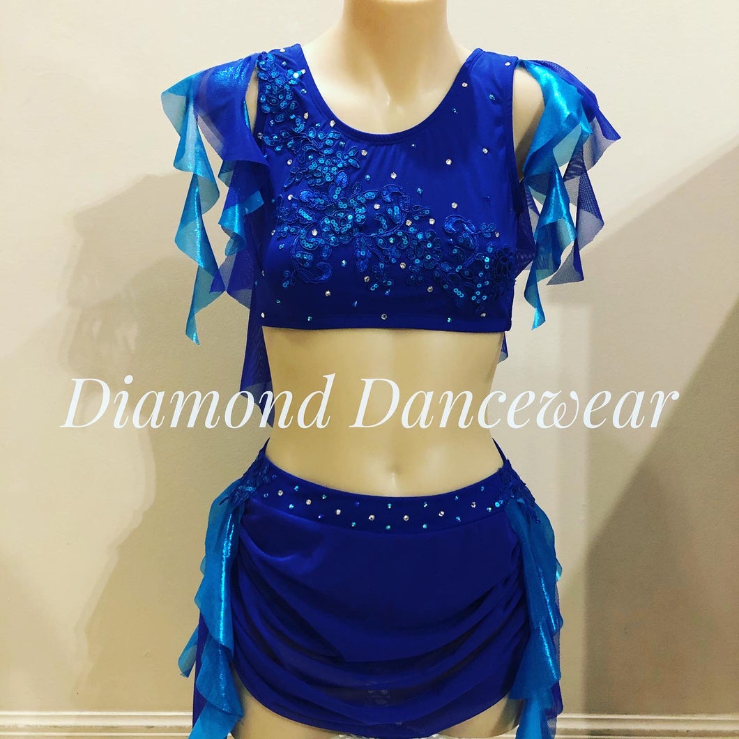 Girls Size 12 - Royal Blue & Turquoise Lyrical Costume - In Stock