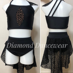 Girls Size 10 - Black Two Piece Contemporary Dance Costume - In Stock