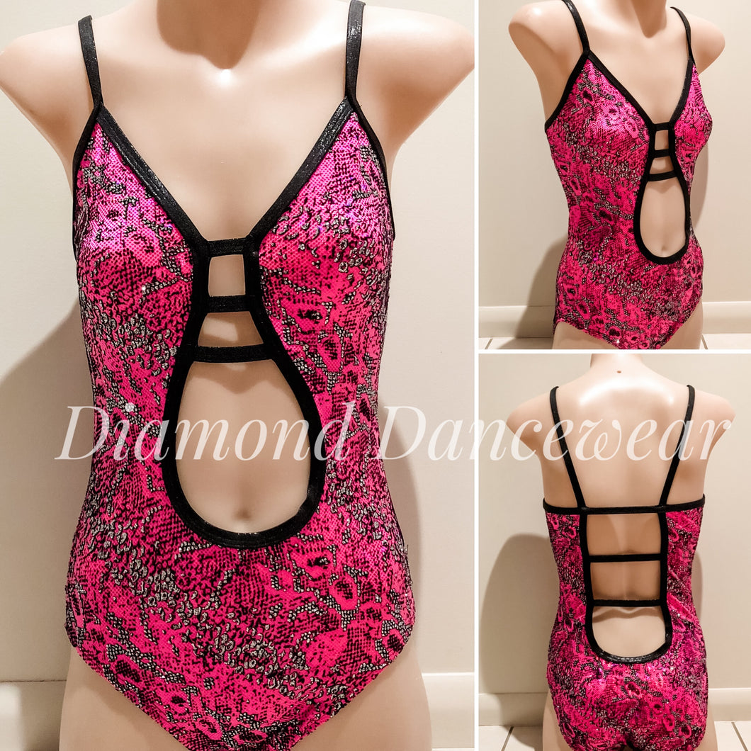 Girls Size 12 - Pink, Black and Silver Glitter Leotard - In Stock