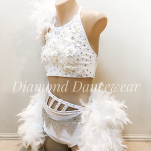Girls Size 12 - White Velvet Lyrical With Feathers - In Stock