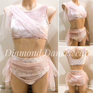 Adults Size 10 - Pale Pink and Silver Velvet Two Piece Dance Costume - In Stock