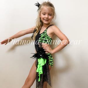 Girls size 6 - Neon Green and Black Dance Costume - In Stock