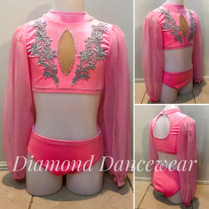 Girls Size 10 - Neon Pink Crop and Briefs With Chiffon Sleeves - In Stock