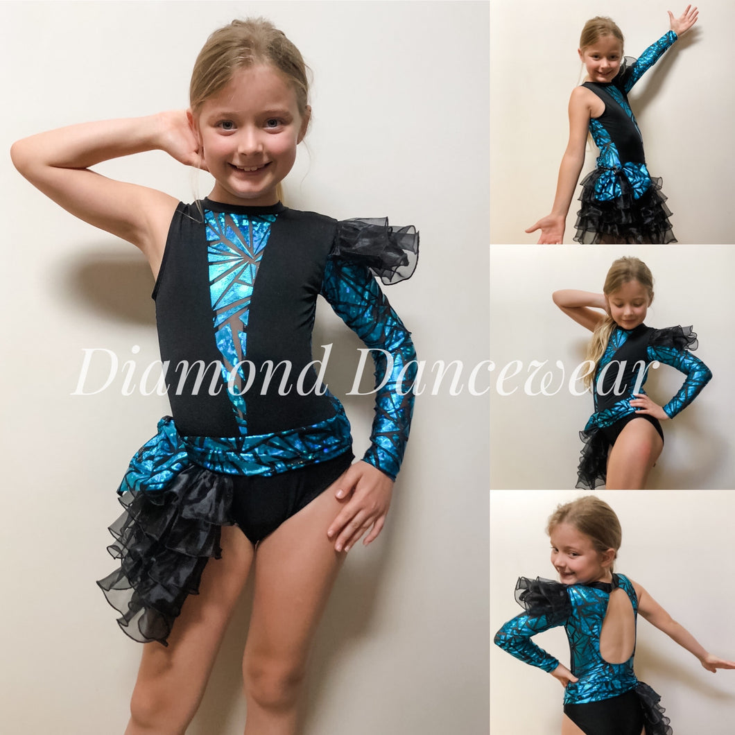 Girls Size 8 - Turquoise and Black Dance Costume - In Stock