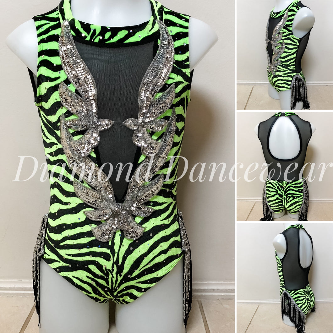Girls Size 8 - Neon Green and Black Dance Costume - In Stock