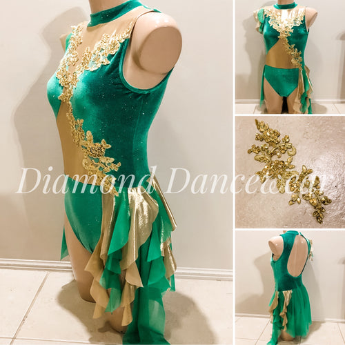 Adults Size 10 -  Green and Gold Lyrical or Contemporary Costume - In Stock